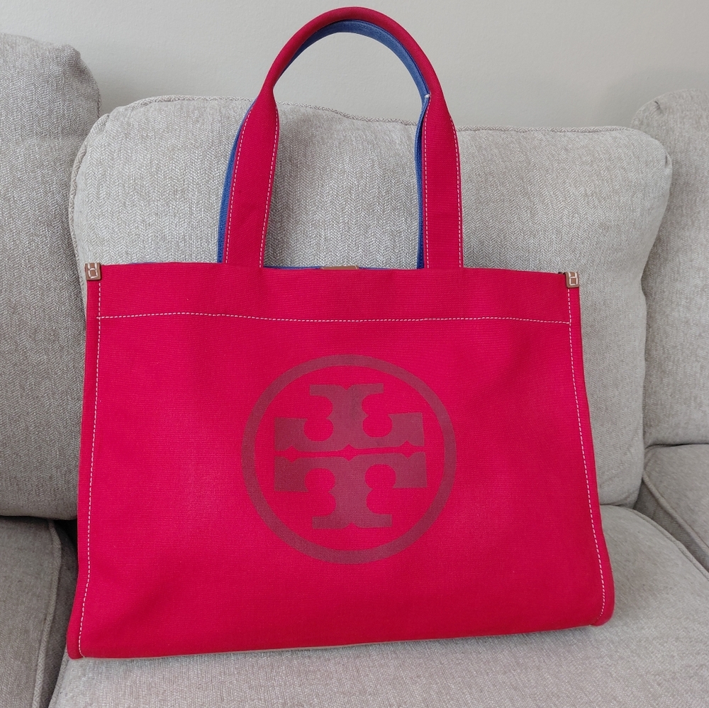 Tory Burch Pink and Blue Tote Bag